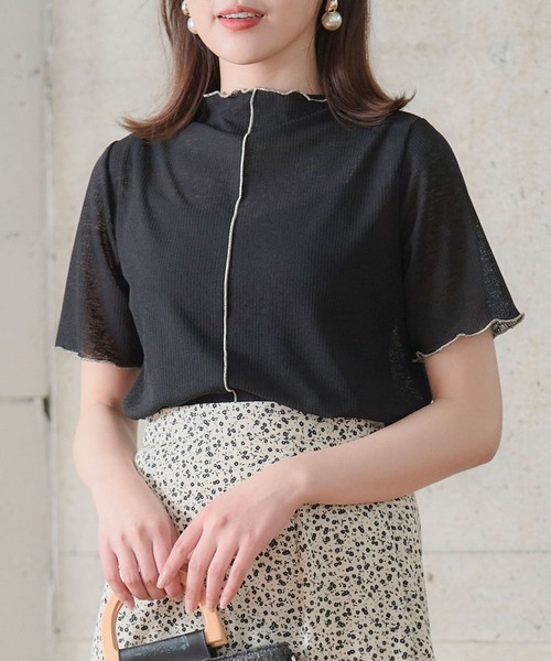 anown(アノン)の「スラブ調 シア―トップス メロウ 半袖 ハイネック ブルー グリーン(Tシャツ/カットソー・レディース・ブラック/オフホワイト/オレンジ/ブルーグリーン・M)」の14枚目の写真