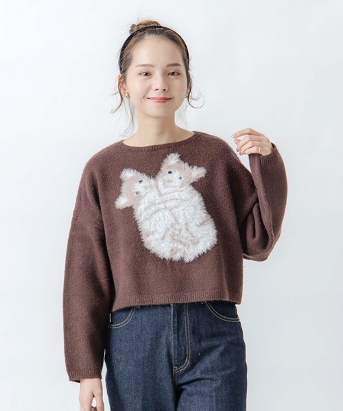 flower(フラワー)の「キトゥンニット(ニット/セーター・レディース・アイボリー/ブラウン・FREE)」の11枚目の写真