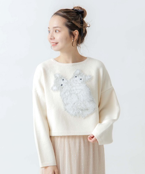 flower(フラワー)の「キトゥンニット(ニット/セーター・レディース・アイボリー/ブラウン・FREE)」の5枚目の写真