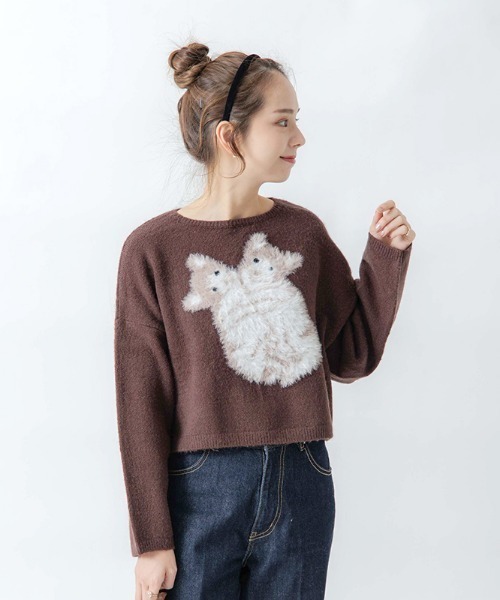 flower(フラワー)の「キトゥンニット(ニット/セーター・レディース・アイボリー/ブラウン・FREE)」の10枚目の写真