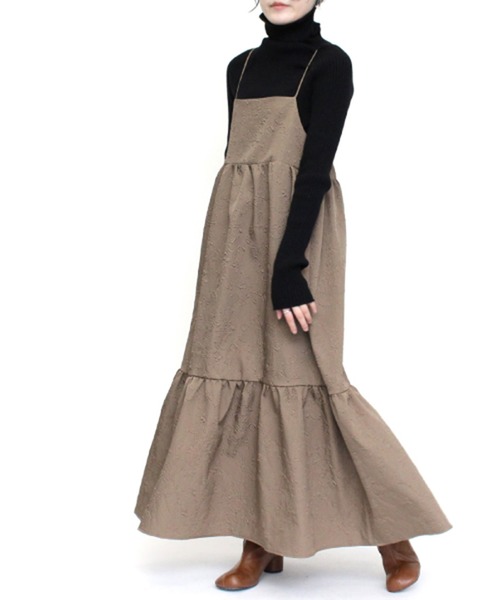 STYLEBLOCK（スタイルブロック）の「ふくれジャガードキャミワンピース（ワンピース・レディース・モカ/ブラック/ブルー/ライトベージュ・M）」の3枚目の写真