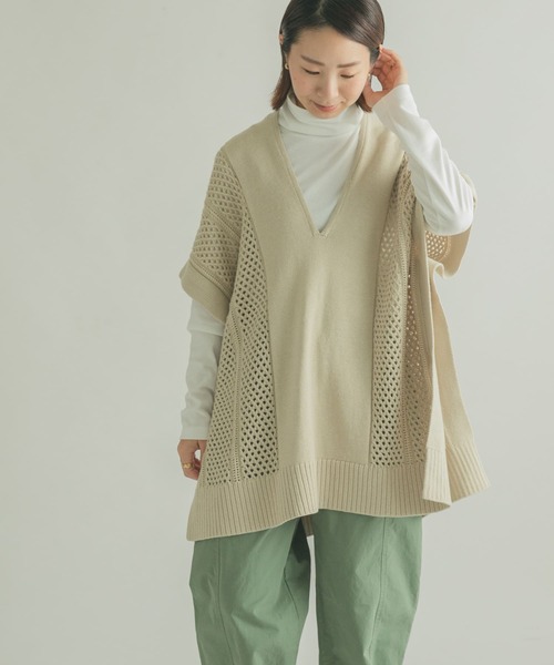 FORK&SPOON(フォークアンドスプーン)の「FORK&SPOON 編地切替ニットベスト(ニット/セーター・レディース・チャコールグレー/ライトベージュ・1)」の5枚目の写真
