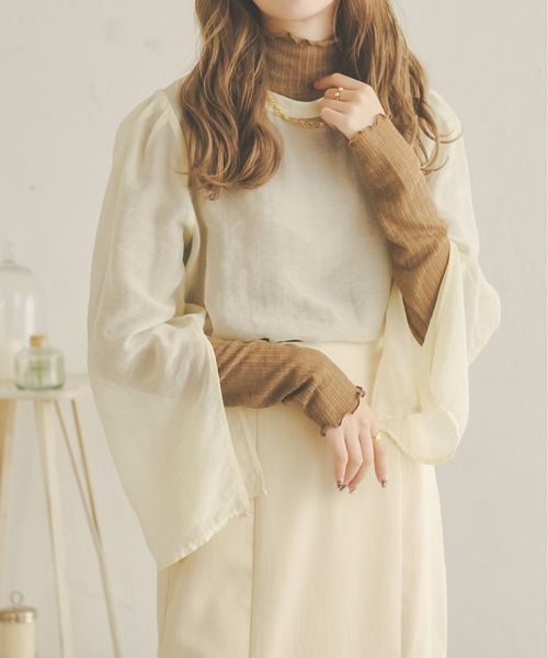 Ambre Neige(アンブルネージュ)の「透かし編みハイネックトップス/【WEB/EC限定商品】(Tシャツ/カットソー・レディース・ブラック/ベージュ/アイボリー・FREE)」の3枚目の写真