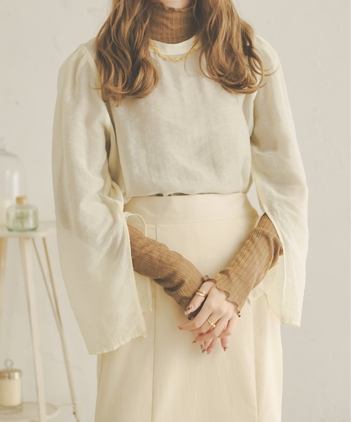 Ambre Neige(アンブルネージュ)の「透かし編みハイネックトップス/【WEB/EC限定商品】(Tシャツ/カットソー・レディース・ブラック/ベージュ/アイボリー・FREE)」の14枚目の写真