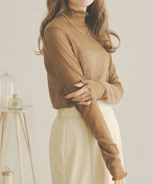 Ambre Neige(アンブルネージュ)の「透かし編みハイネックトップス/【WEB/EC限定商品】(Tシャツ/カットソー・レディース・ブラック/ベージュ/アイボリー・FREE)」の10枚目の写真