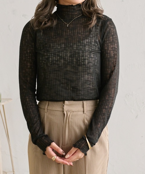 Ambre Neige(アンブルネージュ)の「透かし編みハイネックトップス/【WEB/EC限定商品】(Tシャツ/カットソー・レディース・ブラック/ベージュ/アイボリー・FREE)」の8枚目の写真