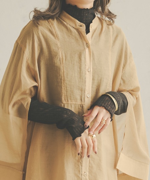 Ambre Neige(アンブルネージュ)の「透かし編みハイネックトップス/【WEB/EC限定商品】(Tシャツ/カットソー・レディース・ブラック/ベージュ/アイボリー・FREE)」の4枚目の写真