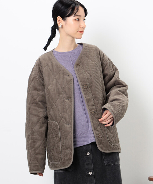 ONIGIRI（オニギリ）の「コーデュロイ　キルティングブルゾン（ブルゾン・レディース・ベージュ/ブラウン・FREE）」の3枚目の写真