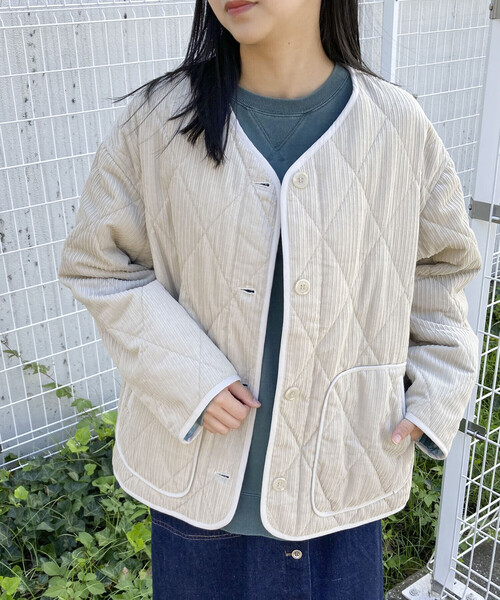 ONIGIRI（オニギリ）の「コーデュロイ　キルティングブルゾン（ブルゾン・レディース・ベージュ/ブラウン・FREE）」の2枚目の写真