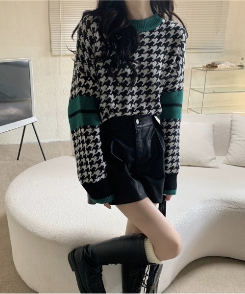 yuue' ( wear )（ユーイ）の「千鳥柄オーバーサイズ ビッグシルエット ロングスリーブニット（ニット/セーター・レディース・ベージュ/ブラウン/ブラック・FREE）」の14枚目の写真
