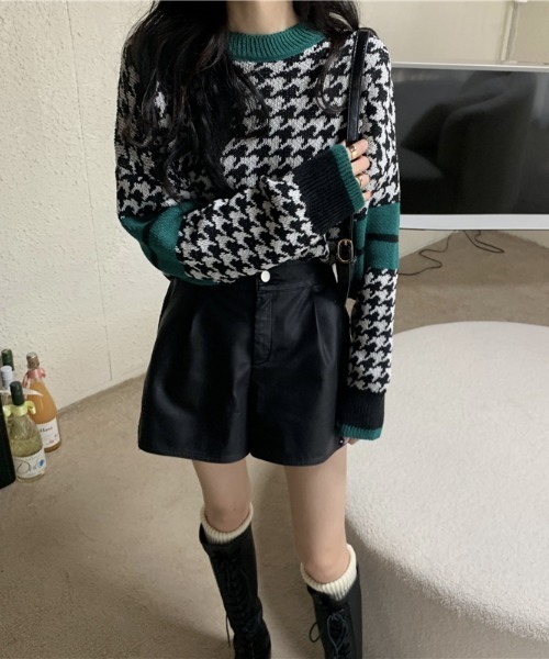 yuue' ( wear )（ユーイ）の「千鳥柄オーバーサイズ ビッグシルエット ロングスリーブニット（ニット/セーター・レディース・ベージュ/ブラウン/ブラック・FREE）」の6枚目の写真