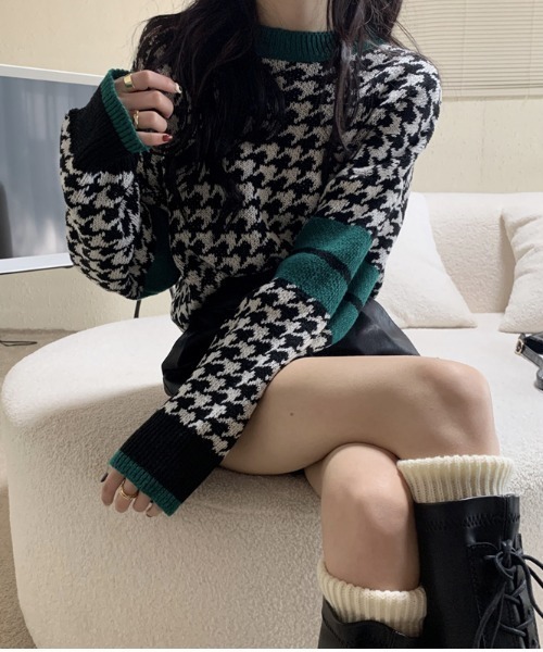 yuue' ( wear )（ユーイ）の「千鳥柄オーバーサイズ ビッグシルエット ロングスリーブニット（ニット/セーター・レディース・ベージュ/ブラウン/ブラック・FREE）」の13枚目の写真