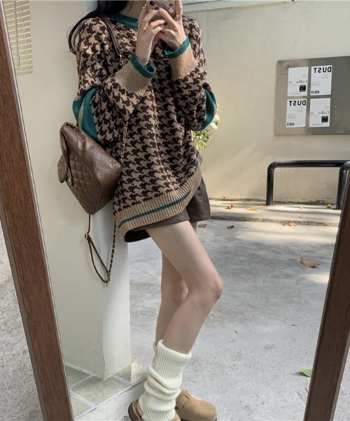 yuue' ( wear )（ユーイ）の「千鳥柄オーバーサイズ ビッグシルエット ロングスリーブニット（ニット/セーター・レディース・ベージュ/ブラウン/ブラック・FREE）」の12枚目の写真