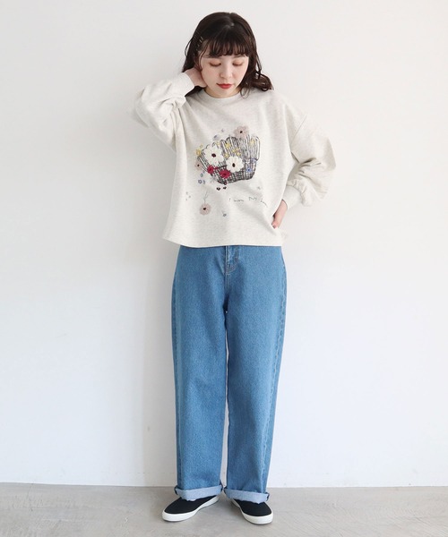 l'atelier du savon(アトリエドサボン)の「こぼれるカゴのお花 毛糸刺繍PO(Tシャツ/カットソー・レディース・アイボリー/チャコールグレー・FREE)」の19枚目の写真