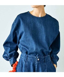 ＩＥＤＩＴ　福田麻琴さんコラボ　大人上品に着こなせる　ボリュームスリーブデニムブラウス〈ブルー〉