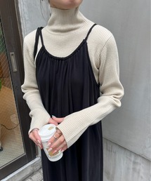 【ハンドウォッシャブル】メランジリブハイネックニット