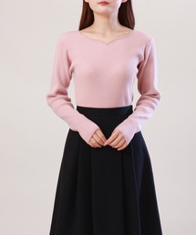 viscoseハートネックリブニット