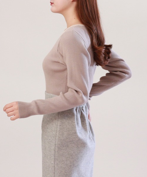 TRUDEA（トルディア）の「viscoseハートネックリブニット（ニット/セーター・レディース・ワイン/ベージュ/グレイッシュベージュ/ブラウン/ピンクベージュ・MEDIUM/LARGE）」の14枚目の写真