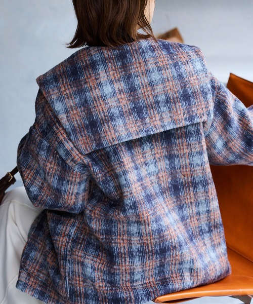 【WEB限定】ウーリッシュシャギーチェック柄セーラーカラーミドル丈コート