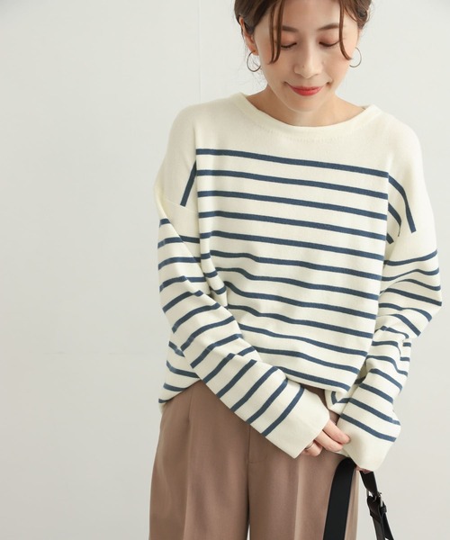 URBAN RESEARCH DOORS（アーバンリサーチドアーズ）の「パネルボーダー KNIT（ニット/セーター・レディース・ブラック/ベージュ/オフホワイト/ブルー・MEDIUM）」の5枚目の写真