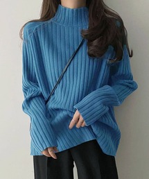 ハイネックリブニット