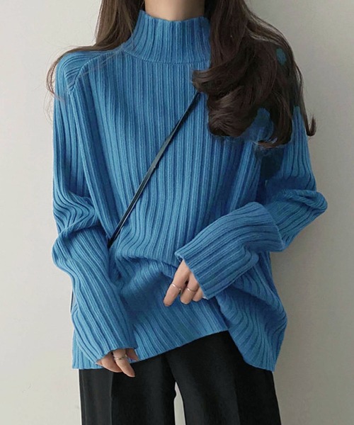 Girly Doll(ガーリードール)の「ハイネックリブニット(ニット/セーター・レディース・ボルドー/モカ/オフホワイト/ブルー/グリーン/ブラウン/ブラック/グレー・FREE)」の8枚目の写真