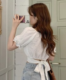 Auntie Rosa | バックリボンクロップド丈TOPS(シャツ/ブラウス)