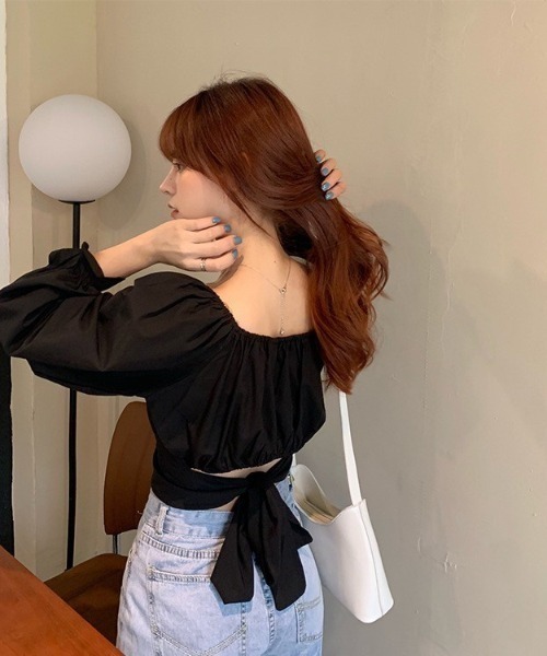 Auntie Rosa（アンティローザ）の「バックリボンクロップド丈TOPS（シャツ/ブラウス・レディース・ブラック/ホワイト・FREE）」の15枚目の写真