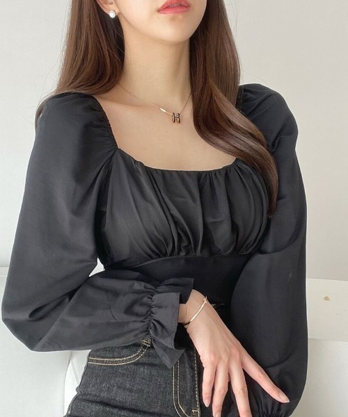 Auntie Rosa（アンティローザ）の「バックリボンクロップド丈TOPS（シャツ/ブラウス・レディース・ブラック/ホワイト・FREE）」の14枚目の写真