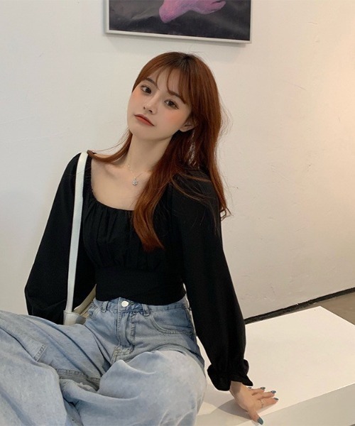 Auntie Rosa（アンティローザ）の「バックリボンクロップド丈TOPS（シャツ/ブラウス・レディース・ブラック/ホワイト・FREE）」の4枚目の写真