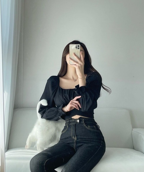 Auntie Rosa（アンティローザ）の「バックリボンクロップド丈TOPS（シャツ/ブラウス・レディース・ブラック/ホワイト・FREE）」の9枚目の写真