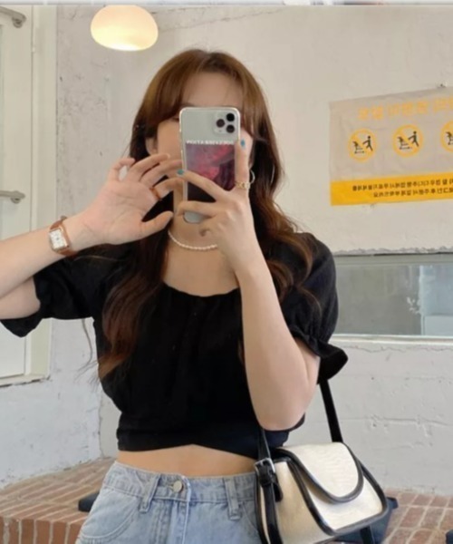 Auntie Rosa（アンティローザ）の「バックリボンクロップド丈TOPS（シャツ/ブラウス・レディース・ブラック/ホワイト・FREE）」の17枚目の写真