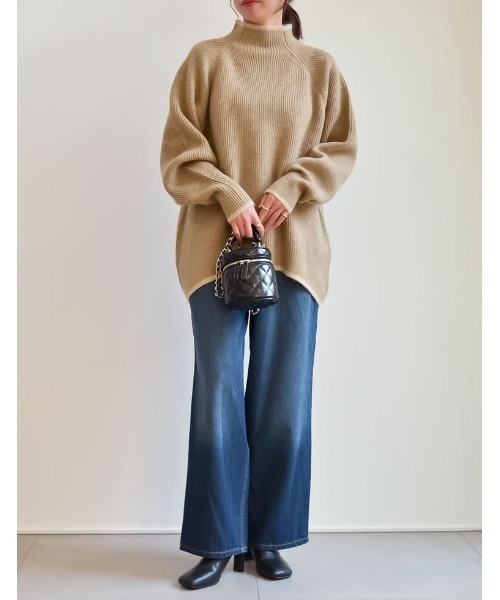 Re:EDIT(リエディ)の「アルパカタッチハイネック起毛配色ニットボリュームスリーブトップス(ニット/セーター・レディース・チャコール/ホワイト系その他/ブラック/ホワイト系その他2/グレー/ブルー/モカ・MEDIUM/LARGE)」の15枚目の写真