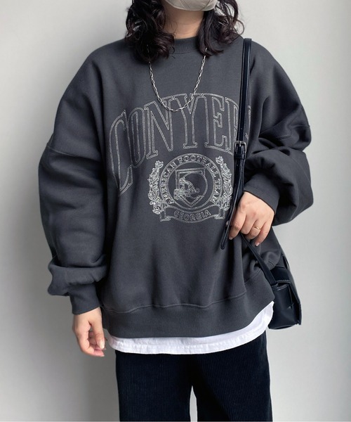 CPCM（シーピーシーエム）の「シロヌキカレッジ刺繍裏起毛プルオーバー（スウェット・レディース・チャコールグレー/グレー/ブルー・FREE）」の4枚目の写真