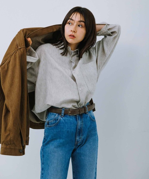 ADAM ET ROPE'(アダムエロペ)の「ヘビーリネン ストライプ ビッグシルエット レギュラーカラーシャツ(シャツ/ブラウス・メンズ・ホワイト系その他5・M/L)」の19枚目の写真