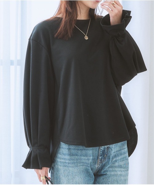 nissen（ニッセン）の「袖タックトップス(きれい見えポンチ素材)（Tシャツ/カットソー・レディース・ブラック/オフホワイト/ライトグレー・L/LL/M/S）」の3枚目の写真