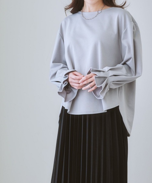 nissen（ニッセン）の「袖タックトップス(きれい見えポンチ素材)（Tシャツ/カットソー・レディース・ブラック/オフホワイト/ライトグレー・L/LL/M/S）」の12枚目の写真