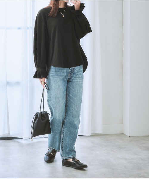 nissen（ニッセン）の「袖タックトップス(きれい見えポンチ素材)（Tシャツ/カットソー・レディース・ブラック/オフホワイト/ライトグレー・L/LL/M/S）」の15枚目の写真