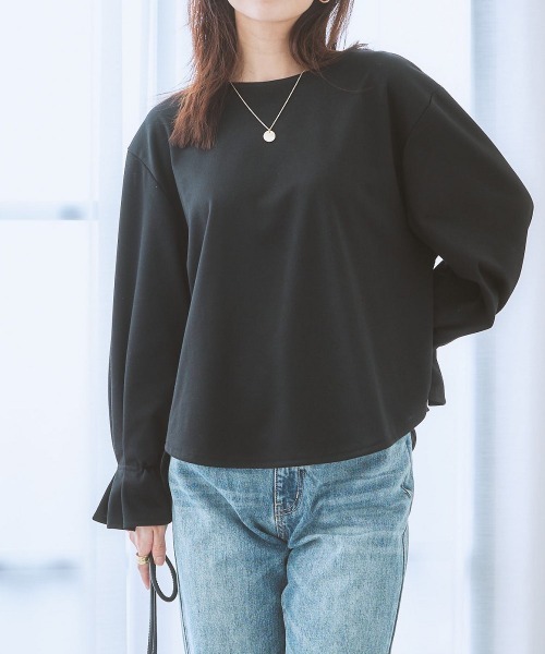 nissen（ニッセン）の「袖タックトップス(きれい見えポンチ素材)（Tシャツ/カットソー・レディース・ブラック/オフホワイト/ライトグレー・L/LL/M/S）」の14枚目の写真
