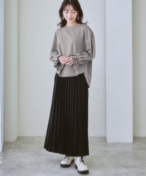 nissen（ニッセン）の「袖タックトップス(きれい見えポンチ素材)（Tシャツ/カットソー・レディース・ブラック/オフホワイト/ライトグレー・L/LL/M/S）」の11枚目の写真