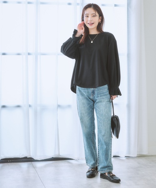 nissen（ニッセン）の「袖タックトップス(きれい見えポンチ素材)（Tシャツ/カットソー・レディース・ブラック/オフホワイト/ライトグレー・L/LL/M/S）」の16枚目の写真