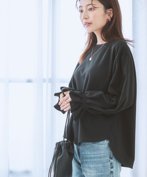 nissen（ニッセン）の「袖タックトップス(きれい見えポンチ素材)（Tシャツ/カットソー・レディース・ブラック/オフホワイト/ライトグレー・L/LL/M/S）」の17枚目の写真