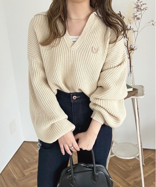 apres jour（アプレジュール）の「ハーフポロニット【ZOZOTOWN限定アイテム】（ニット/セーター・レディース・ネイビー/アイボリー/オレンジ系その他・X-LARGE/フリー）」の4枚目の写真