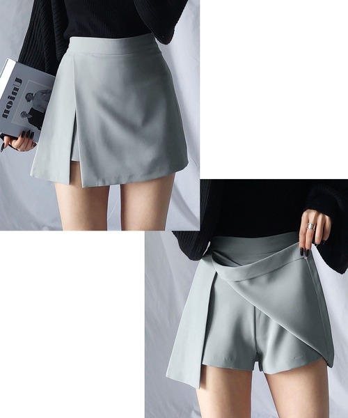 me+em select（ミームセレクト）の「【 ７COLOR 】ハイウエストレイヤードミニスカパン（スカート・レディース・グレー/ブラック/ベージュ/モカ/アイボリー/ブルー/ピンク・FREE）」の12枚目の写真