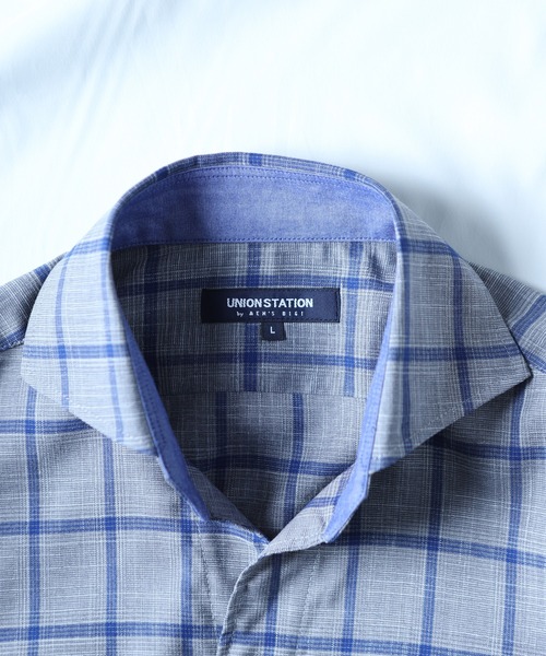 UNION STATION（ユニオンステーション）の「T/Rチェックカッタウェイカラーシャツ（シャツ/ブラウス・メンズ・グレー系その他/ブルー系その他・M/L/LL）」の12枚目の写真