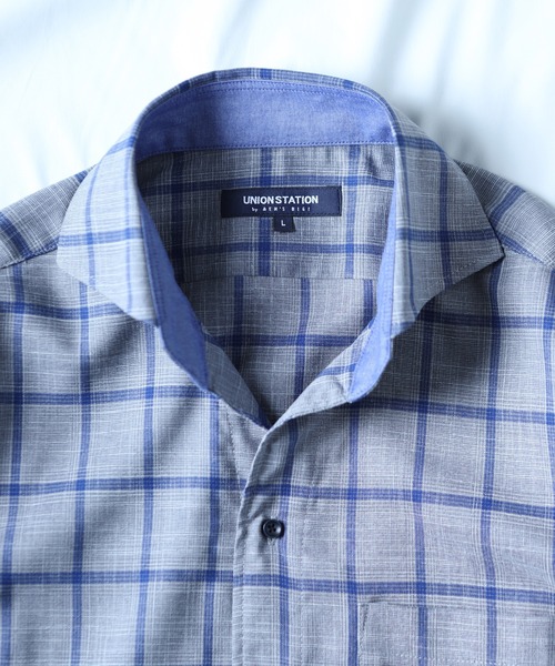UNION STATION（ユニオンステーション）の「T/Rチェックカッタウェイカラーシャツ（シャツ/ブラウス・メンズ・グレー系その他/ブルー系その他・M/L/LL）」の15枚目の写真
