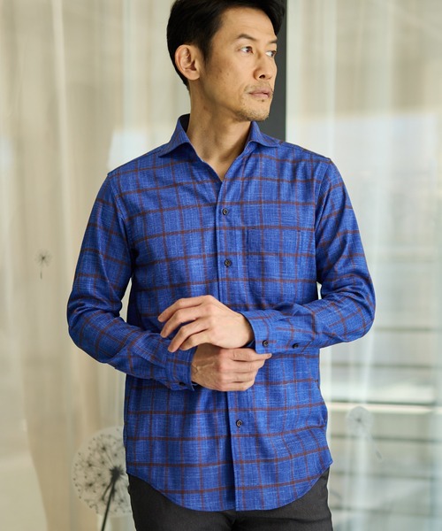 UNION STATION（ユニオンステーション）の「T/Rチェックカッタウェイカラーシャツ（シャツ/ブラウス・メンズ・グレー系その他/ブルー系その他・M/L/LL）」の3枚目の写真