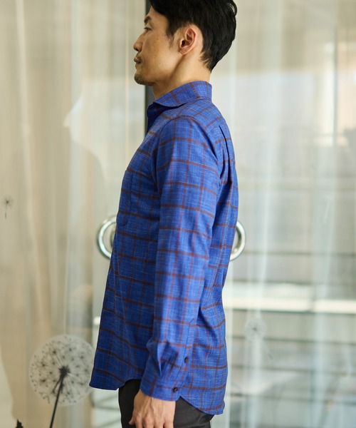 UNION STATION（ユニオンステーション）の「T/Rチェックカッタウェイカラーシャツ（シャツ/ブラウス・メンズ・グレー系その他/ブルー系その他・M/L/LL）」の4枚目の写真