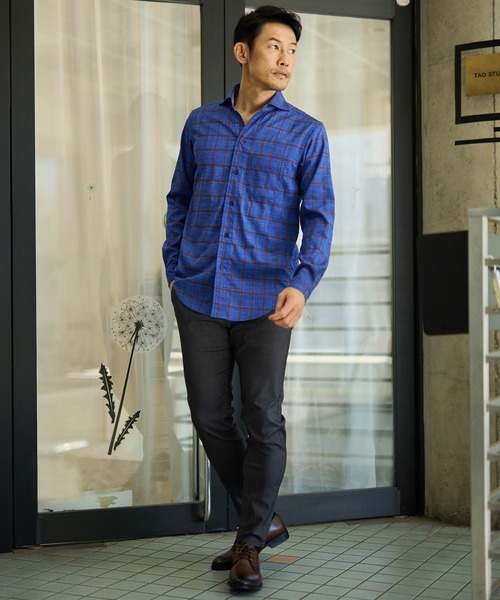 UNION STATION（ユニオンステーション）の「T/Rチェックカッタウェイカラーシャツ（シャツ/ブラウス・メンズ・グレー系その他/ブルー系その他・M/L/LL）」の8枚目の写真