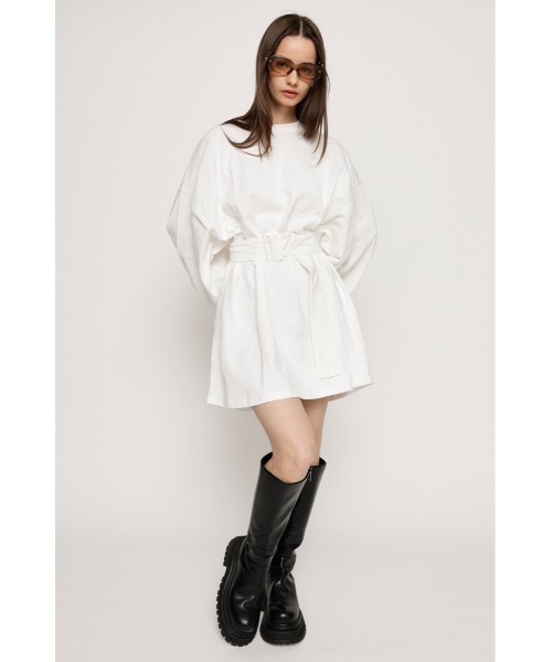 SLY(スライ)の「BELTED WIDE OP ベルト付き ワイド ワンピース ミニワンピース(ワンピース・レディース・ブラック/オフホワイト/ターコイズブルー・FREE)」の2枚目の写真
